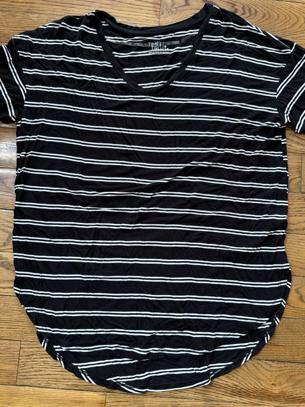 Time and Tru Black and White Striped Scoop Neck Tee